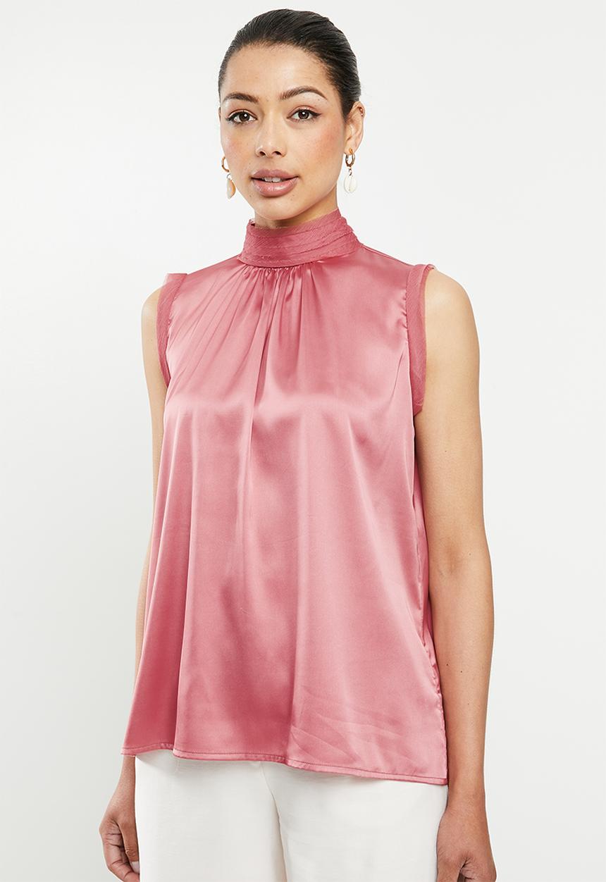 edit - Chiffon trim sleeveless blouse - rose pink