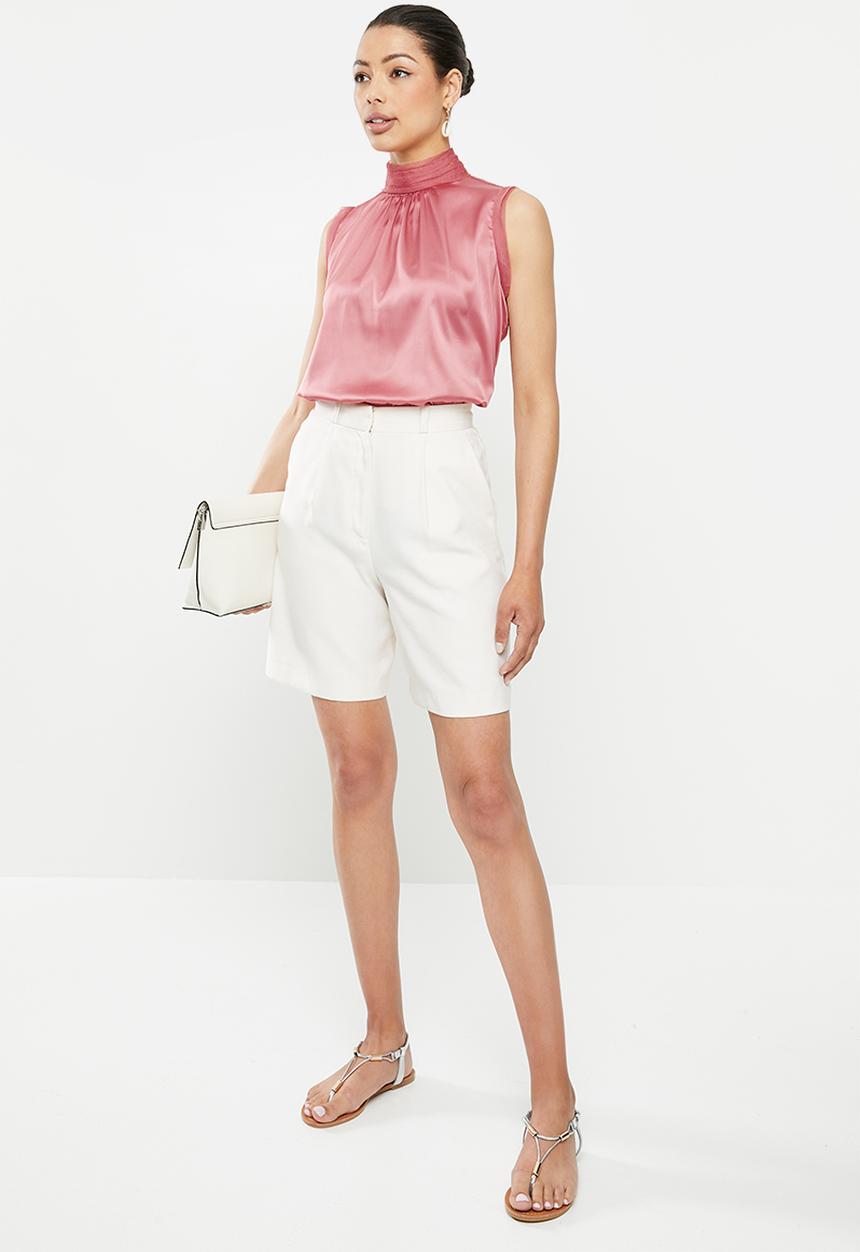 edit - Chiffon trim sleeveless blouse - rose pink
