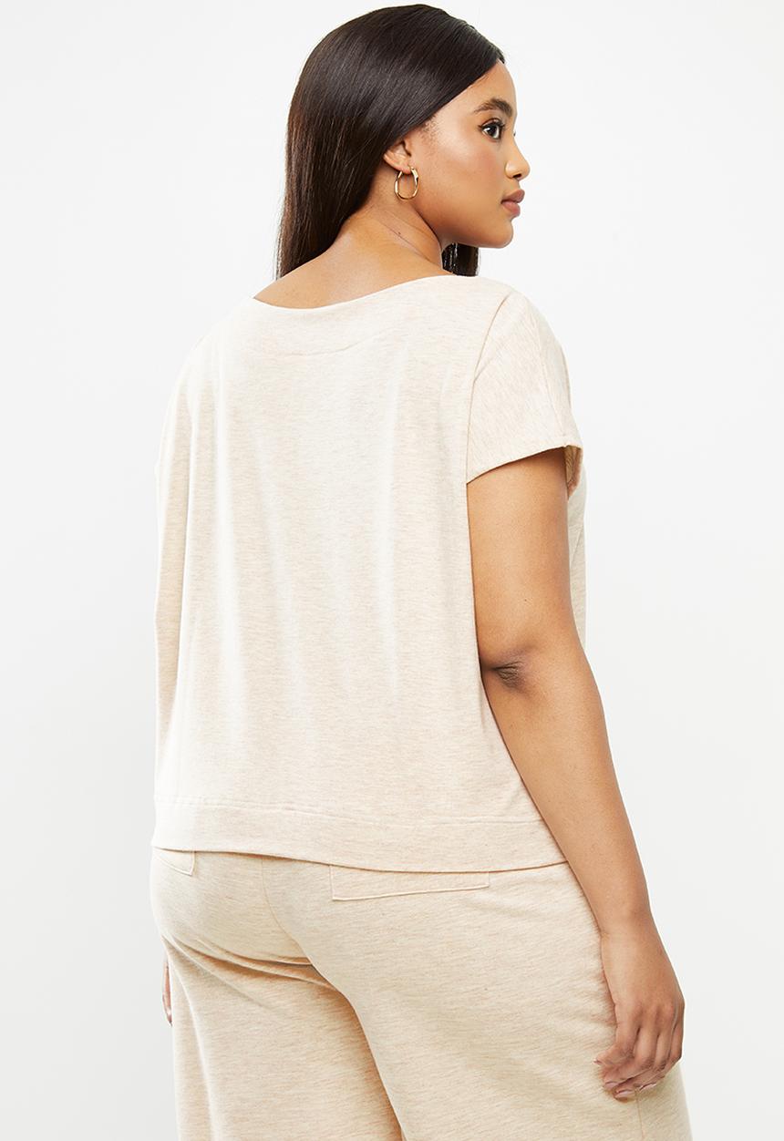 Me&B - Plus oatmeal melange boatneck shell top - neutral 
