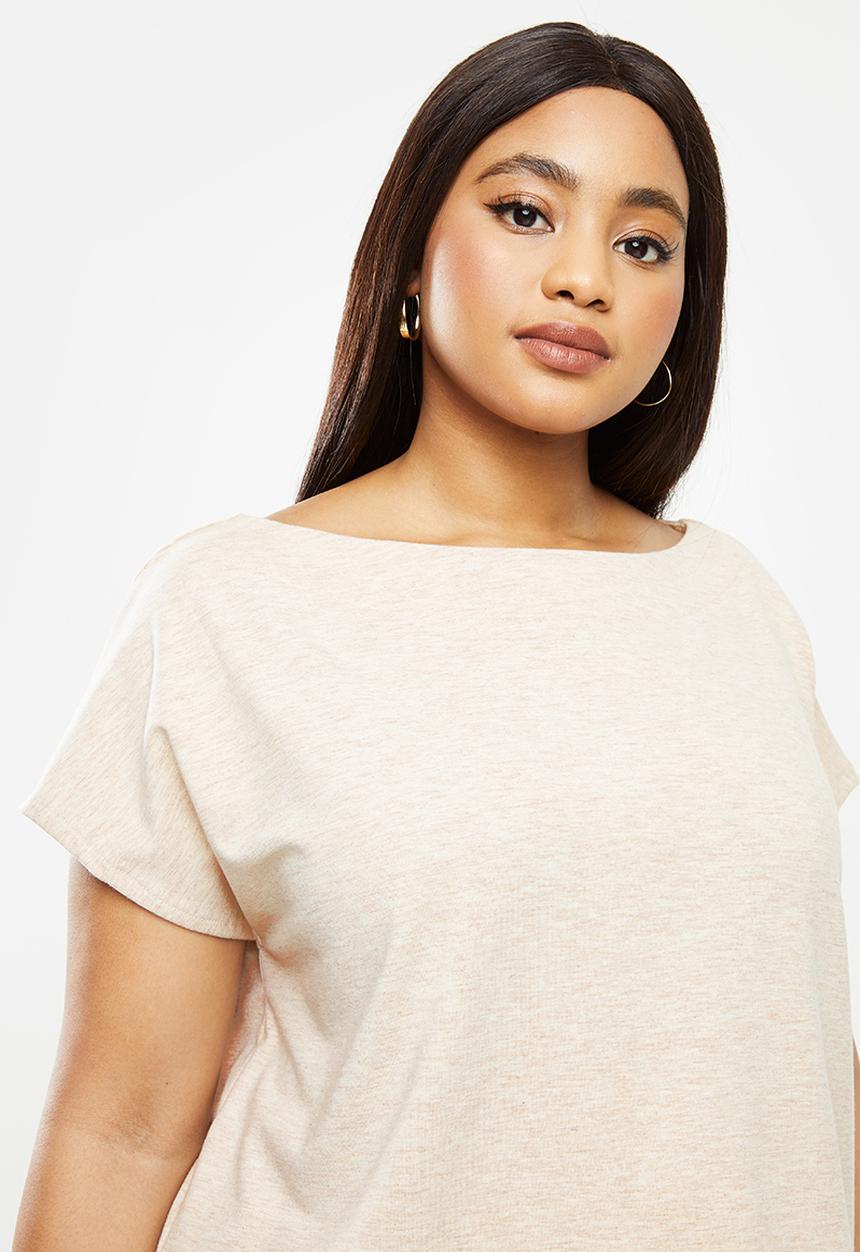 Me&B - Plus oatmeal melange boatneck shell top - neutral 