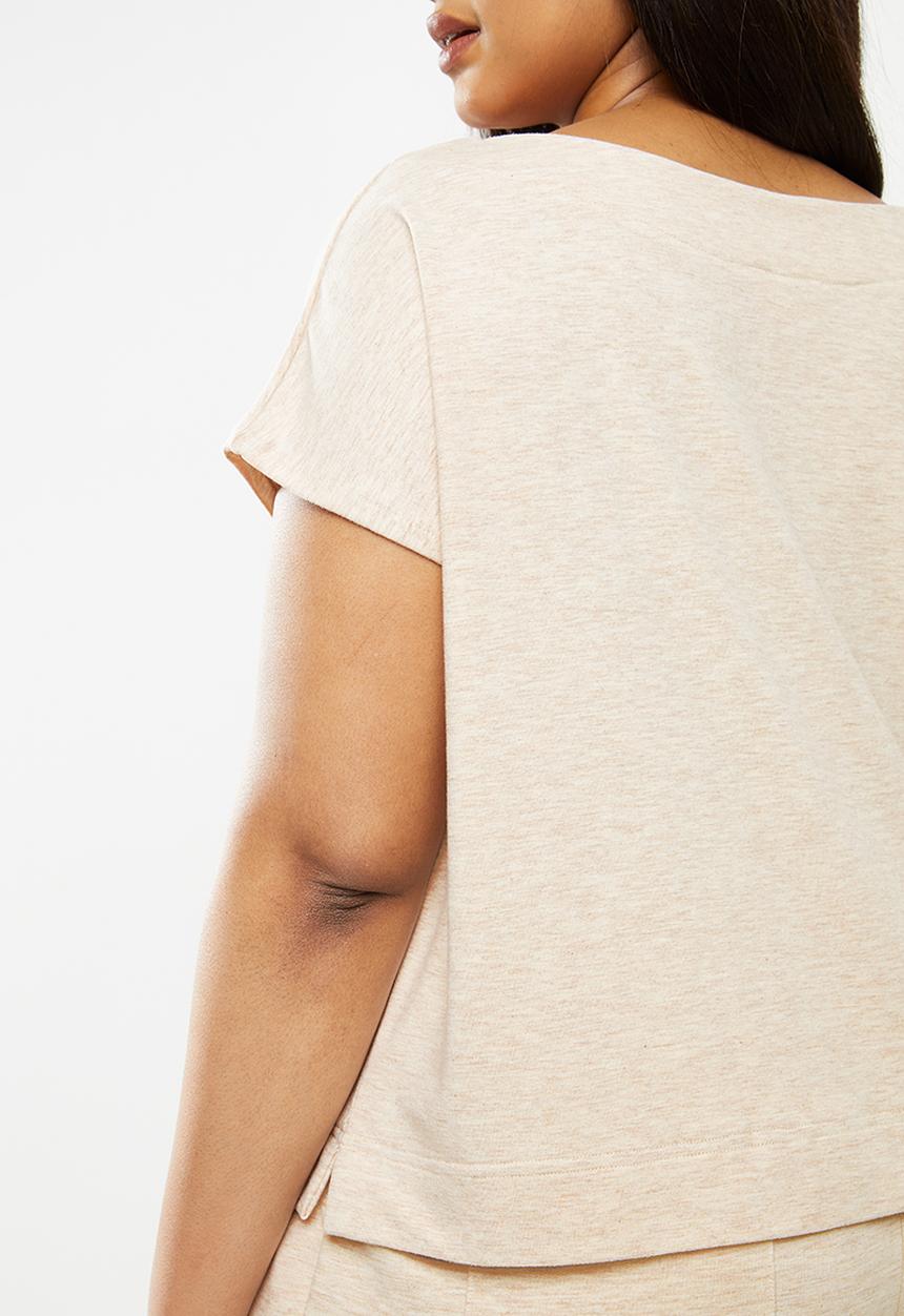 Me&B - Plus oatmeal melange boatneck shell top - neutral 