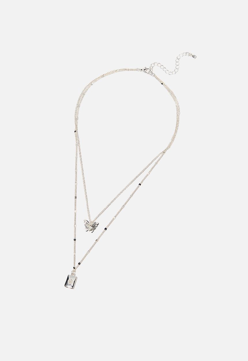 Rubi - Luxe layers butterfly tag layered necklace - silver