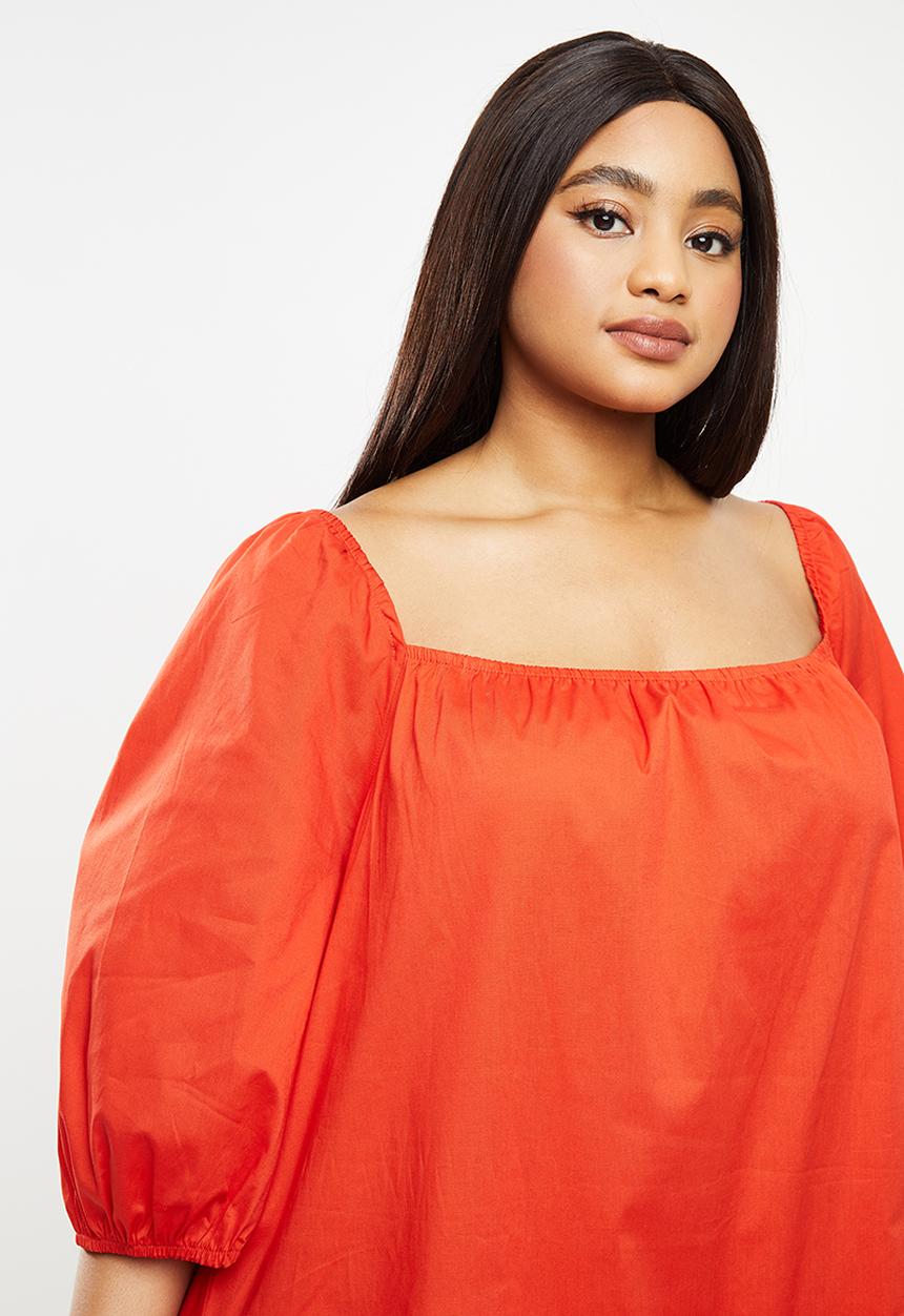 Me&B - Plus cotton swing dress with picrust detail - red 