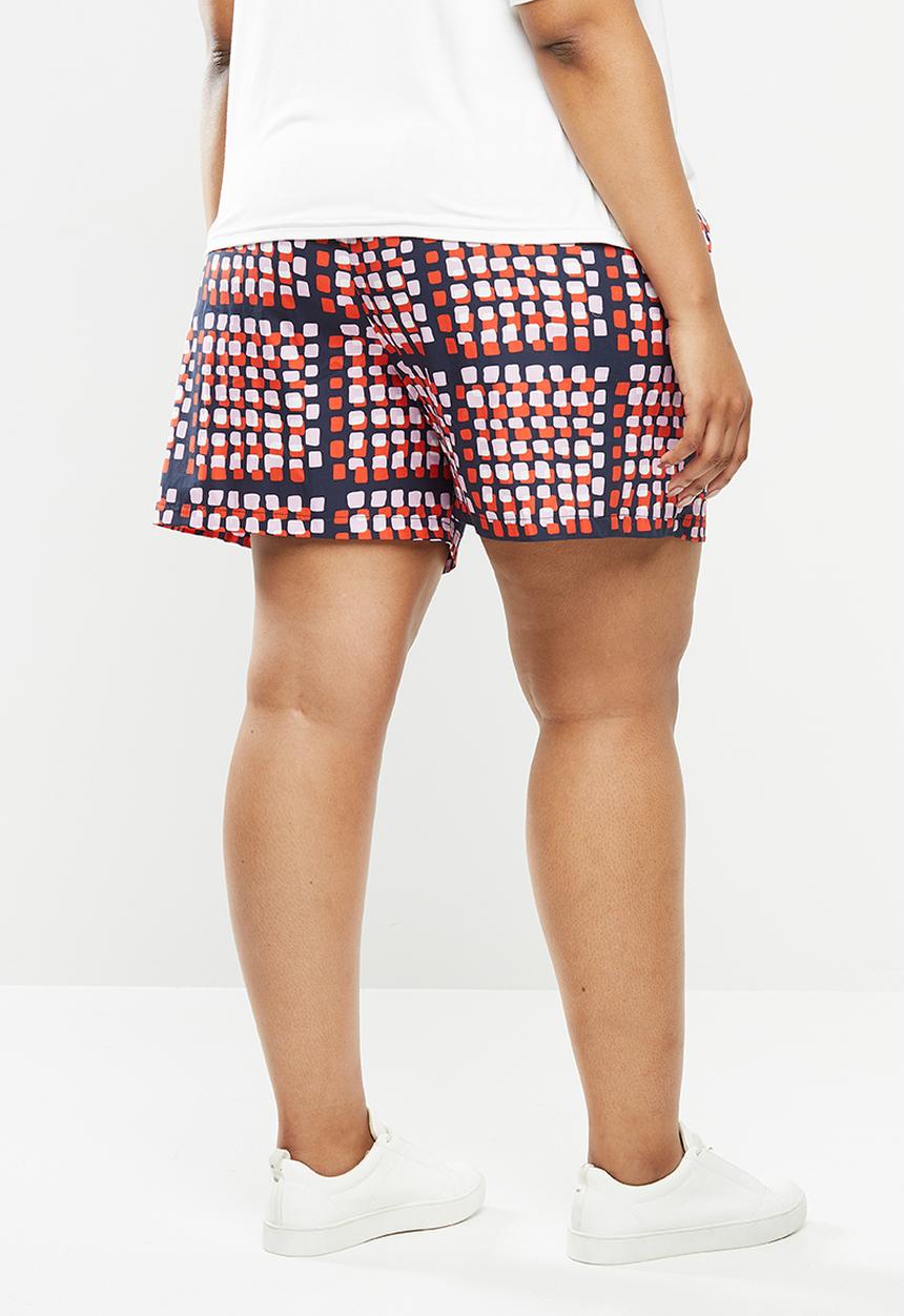 Me&B - Plus bright check cotton short with oversized pockets - multi 