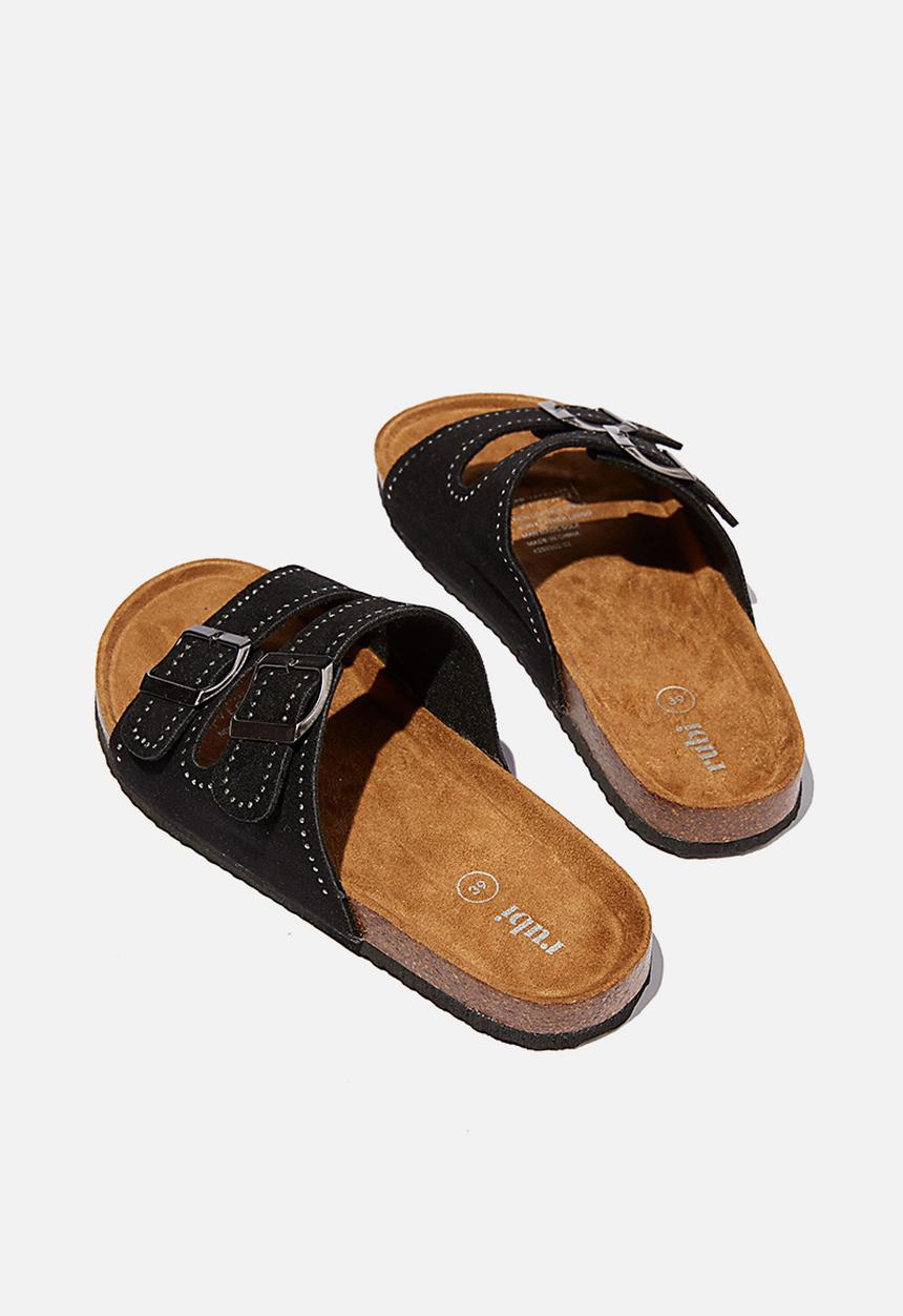 Cotton On - Rex embellished double buckle slide - black studded rough micro