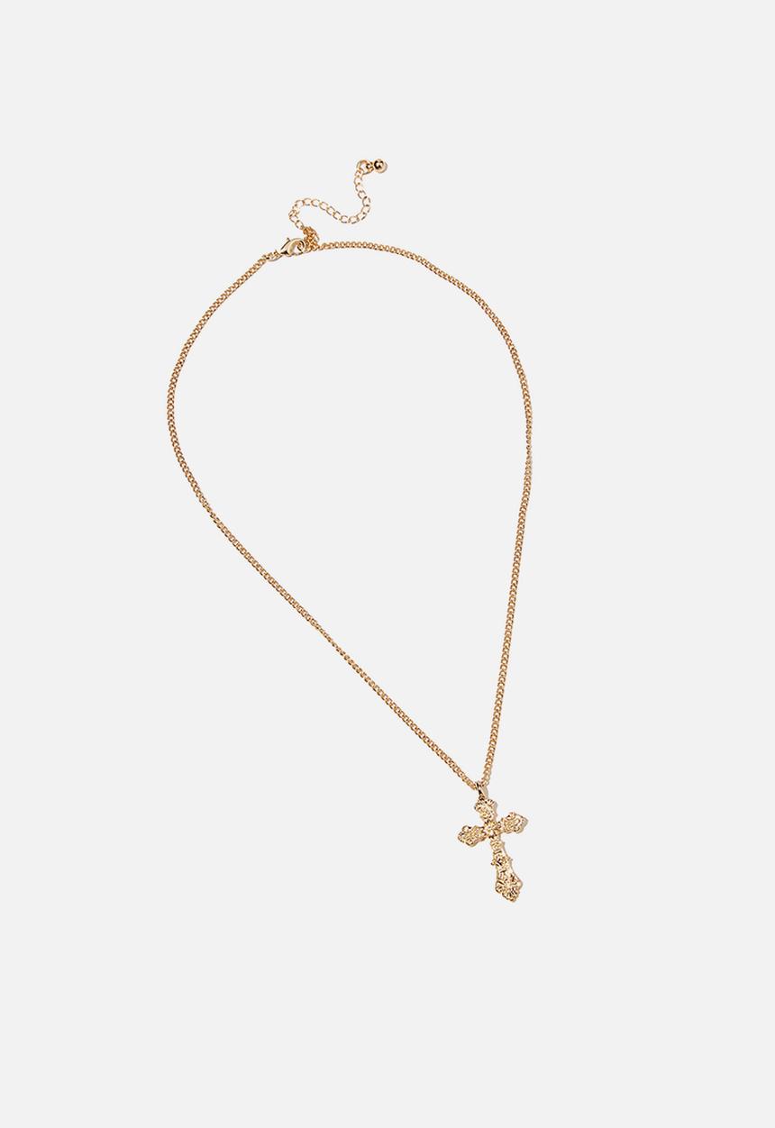 Rubi - Treasures short pendant necklace  - gold antique cross