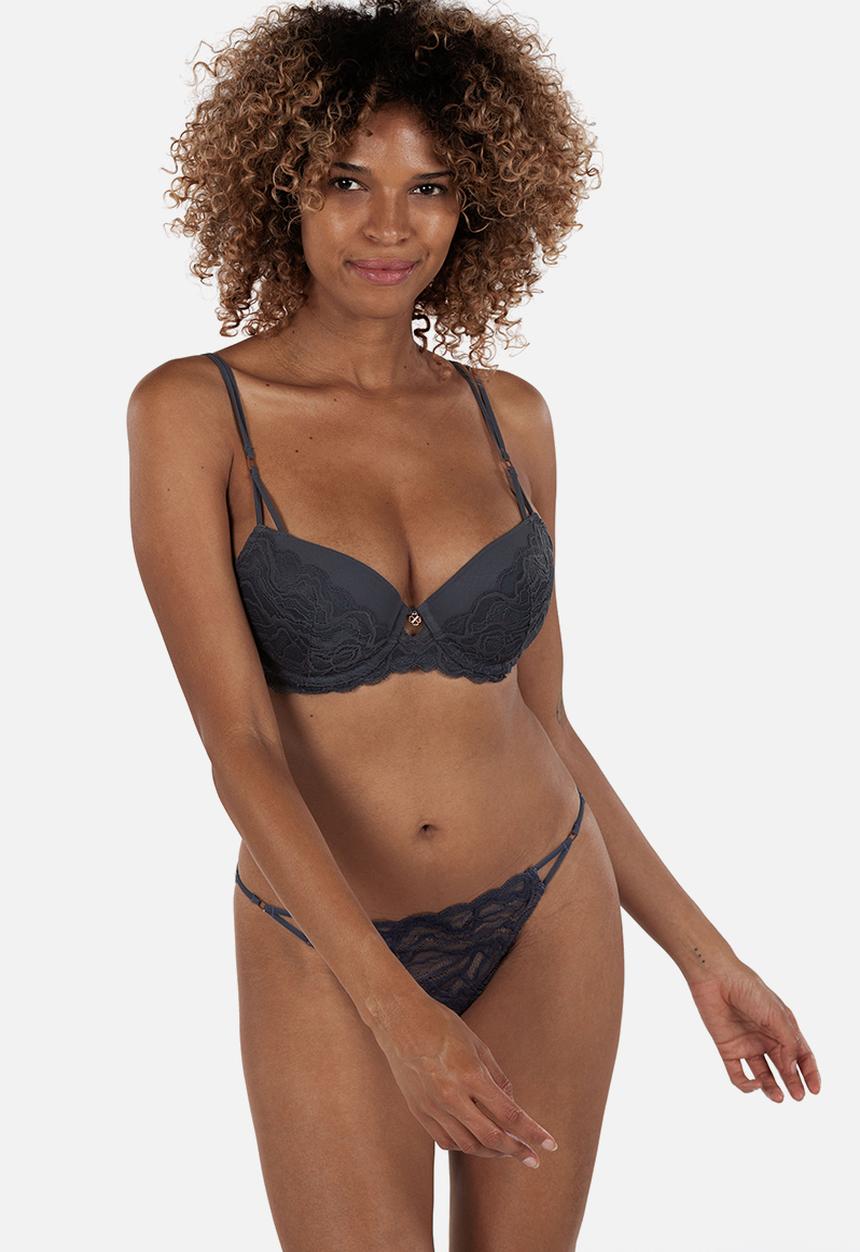 DORINA - Light padded Demi bra with lace - dark grey