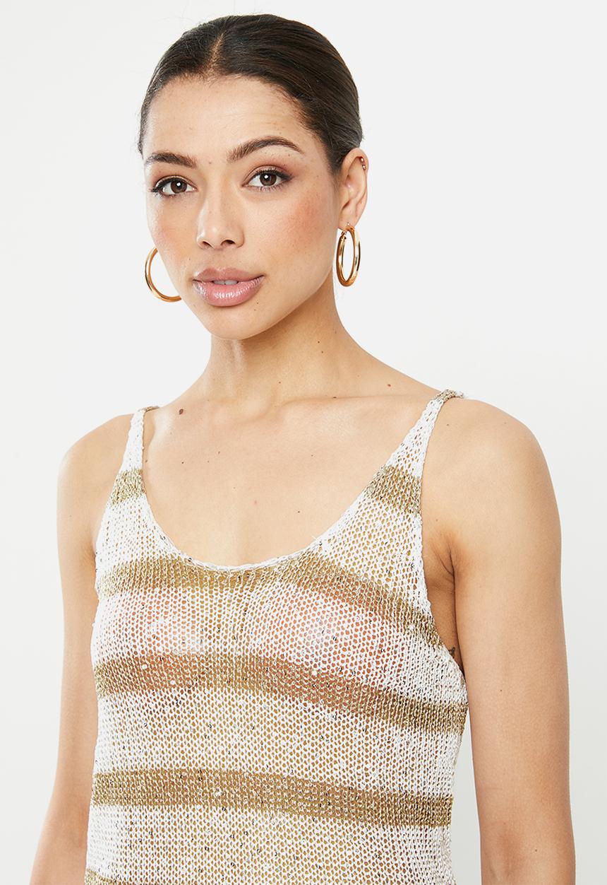 SISSY BOY - Vamo: stripe lurex vest - white & gold