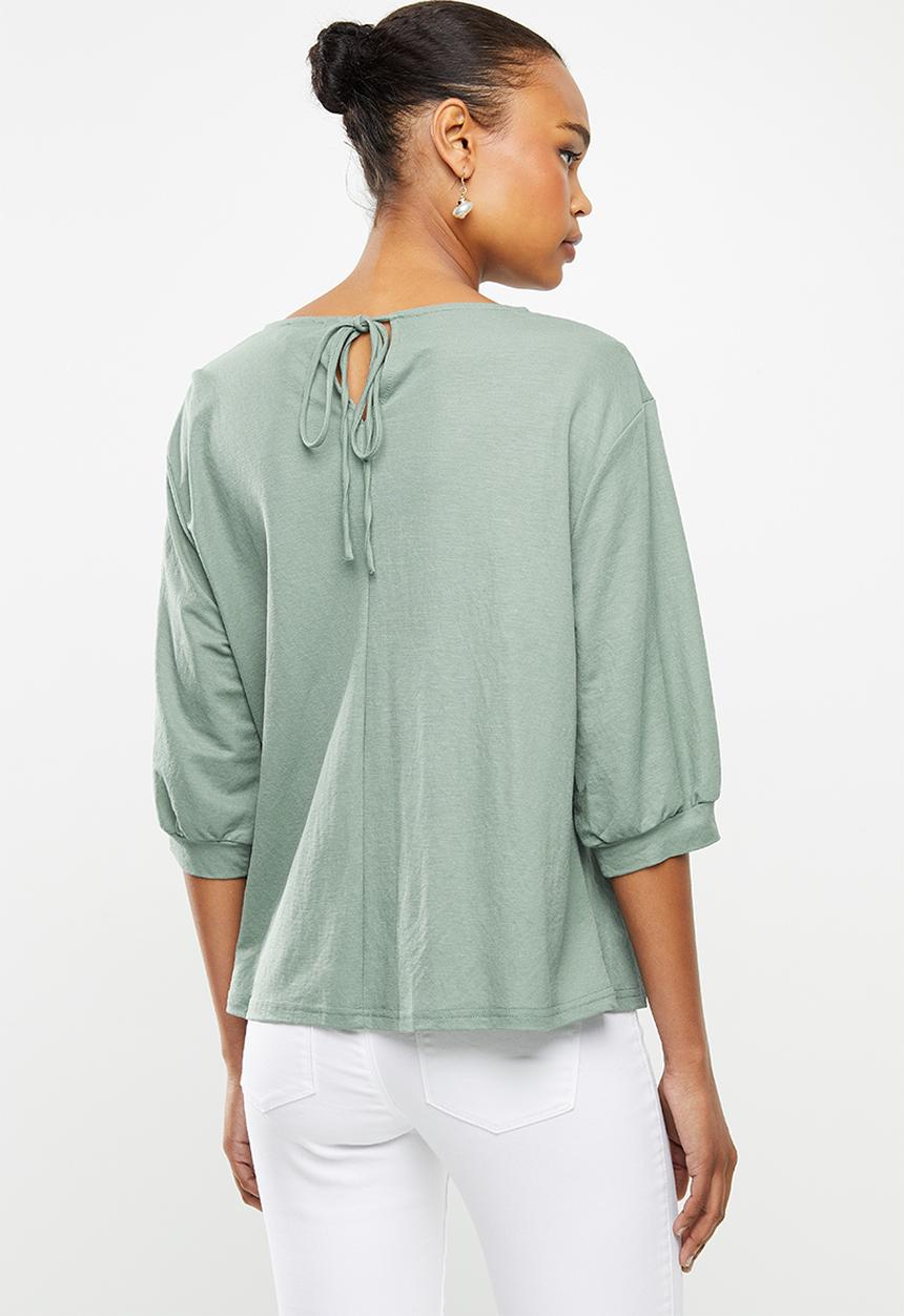 edit - Puff sleeve embroidered tee - sage