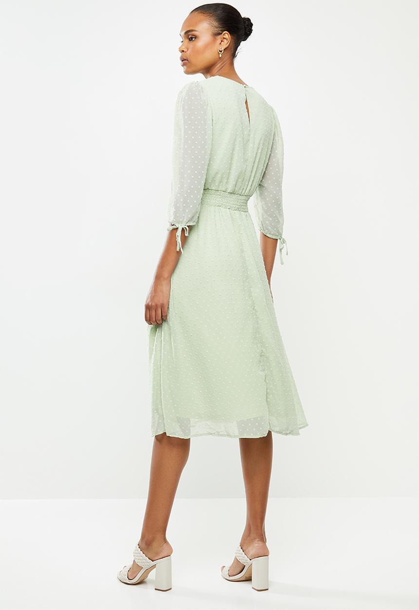 edit - Dobby fit & flare dress - sage
