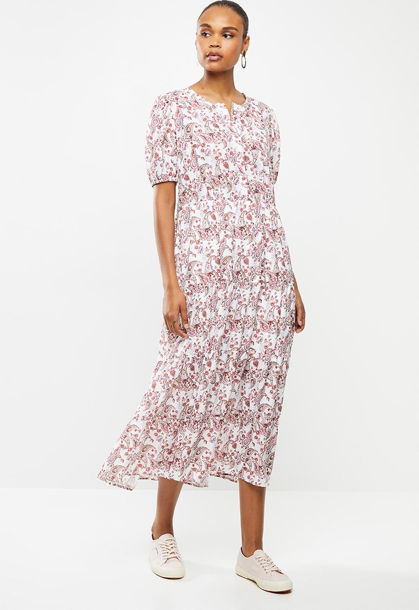 edit - Puff sleeve tiered maxi dress - pink & white