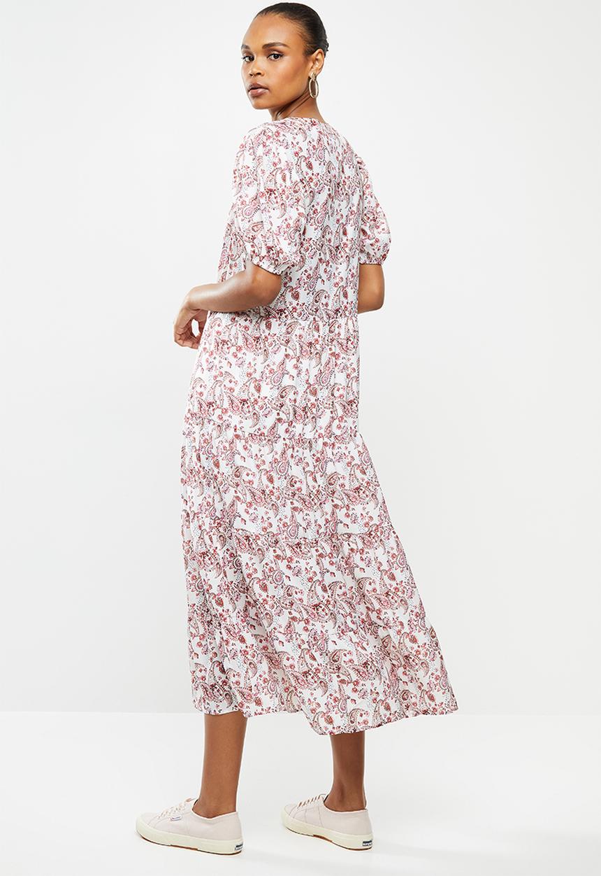 edit - Puff sleeve tiered maxi dress - pink & white