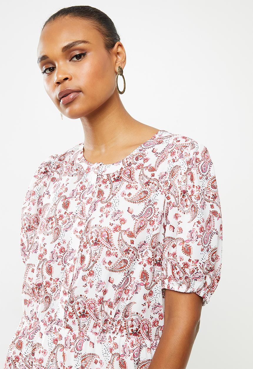 edit - Puff sleeve tiered maxi dress - pink & white