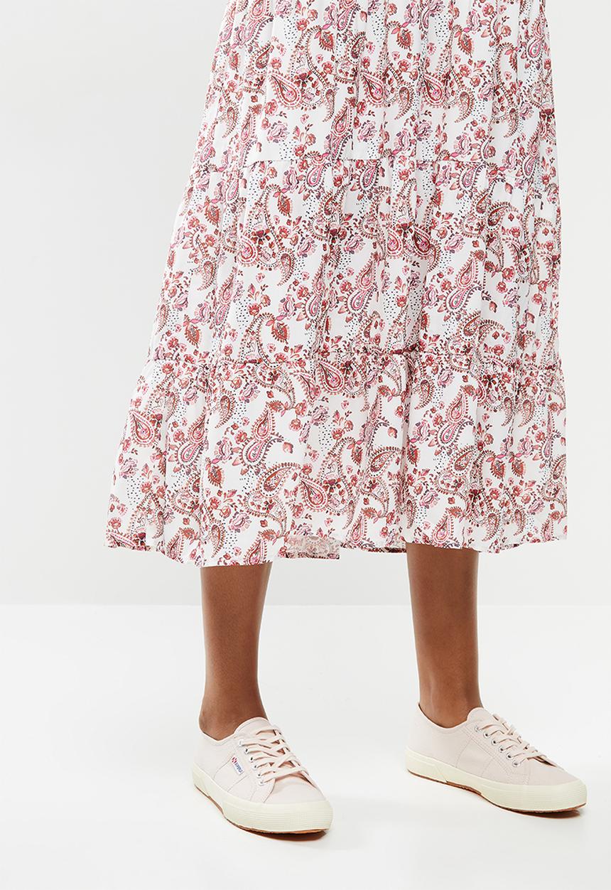 edit - Puff sleeve tiered maxi dress - pink & white