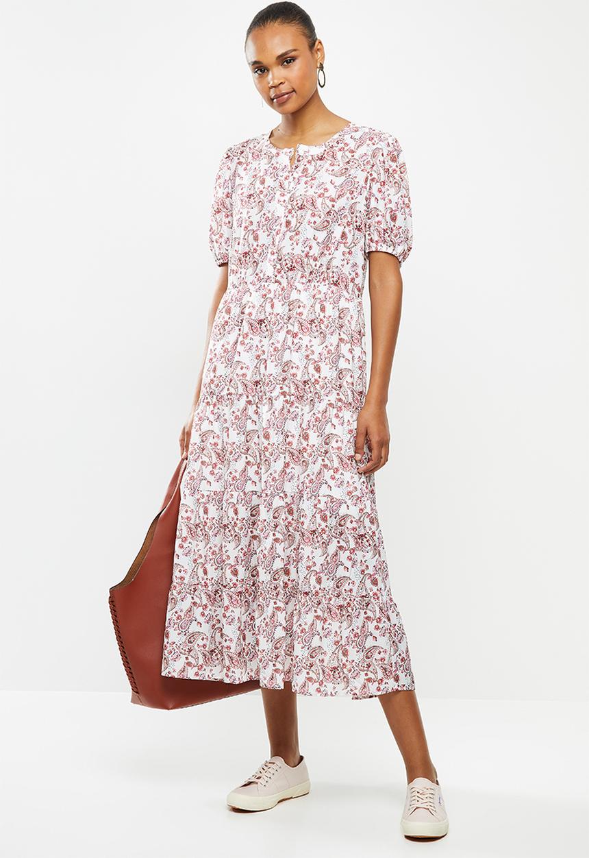 edit - Puff sleeve tiered maxi dress - pink & white