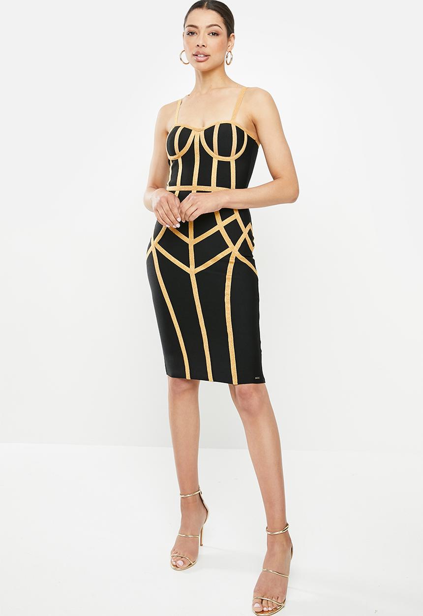 SISSY BOY - Bari: bandage contrast dress with cups - black & gold