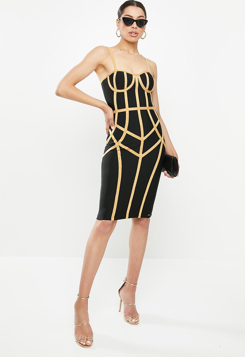 SISSY BOY - Bari: bandage contrast dress with cups - black & gold