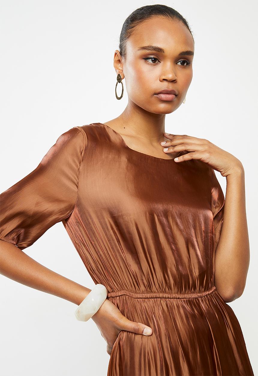 edit - Satin tiered midi dress - bronze