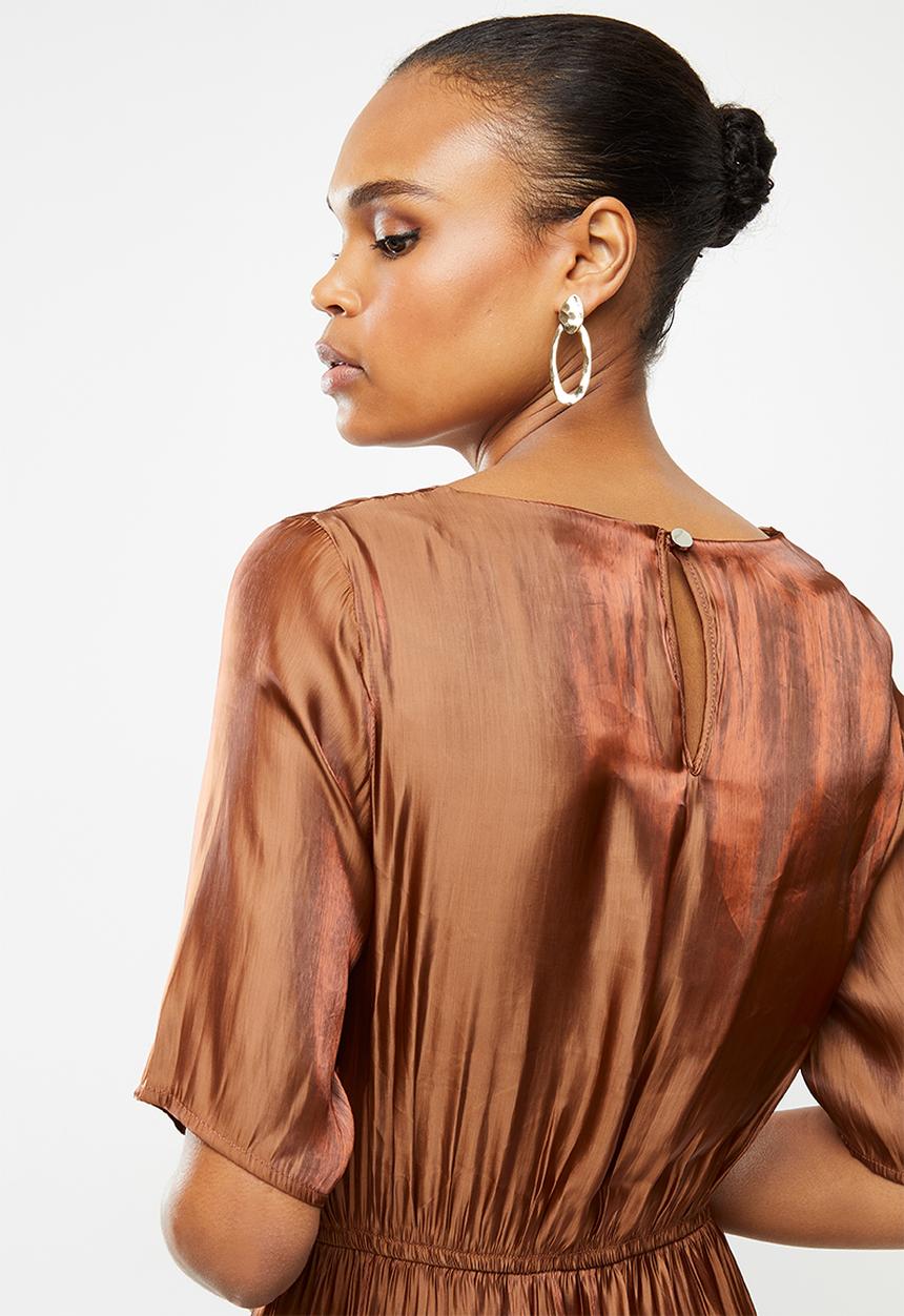 edit - Satin tiered midi dress - bronze
