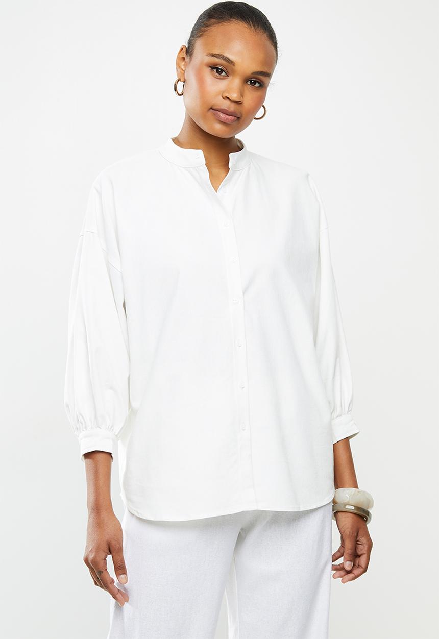 edit - Linen & cotton blend blouson slv shirt - milk