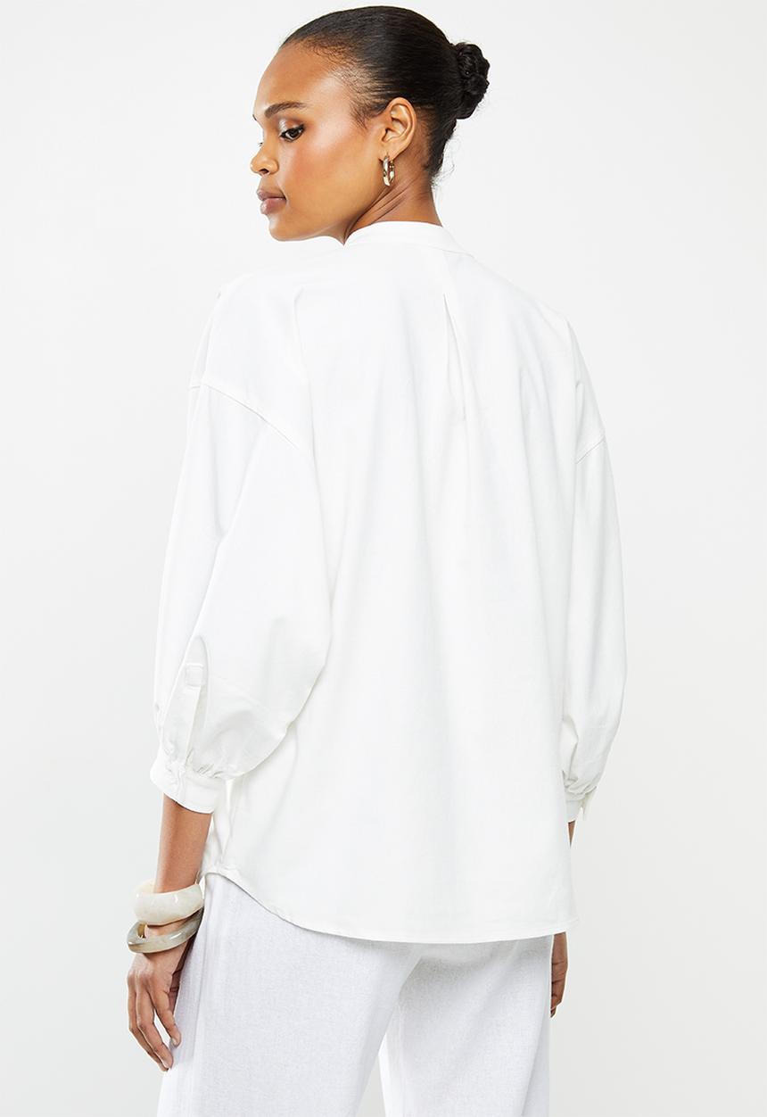 edit - Linen & cotton blend blouson slv shirt - milk