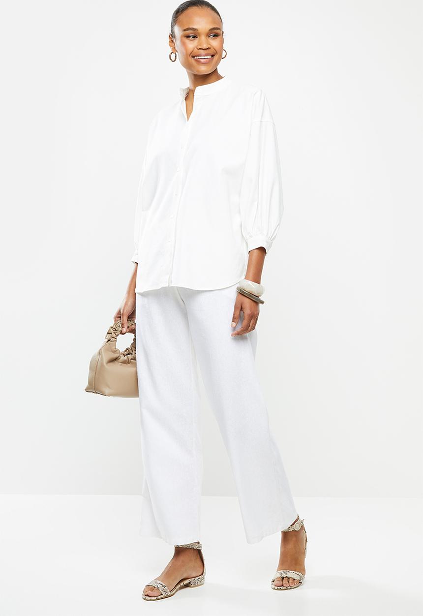 edit - Linen & cotton blend blouson slv shirt - milk