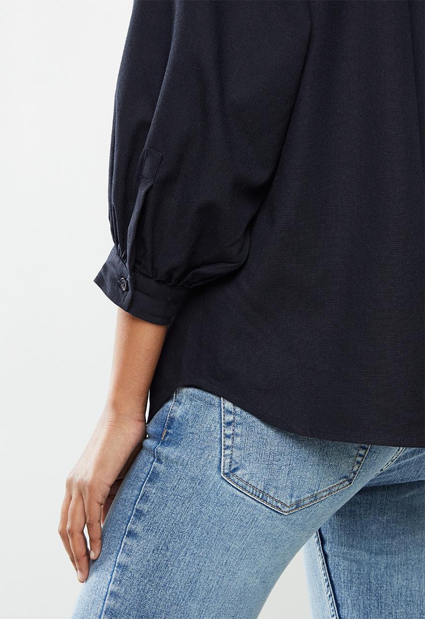 edit - Linen & cotton blend blouson slv shirt - navy