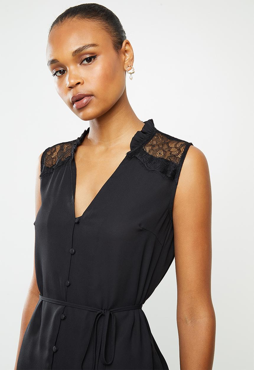 edit - Sleeveless lace inset shirt - black