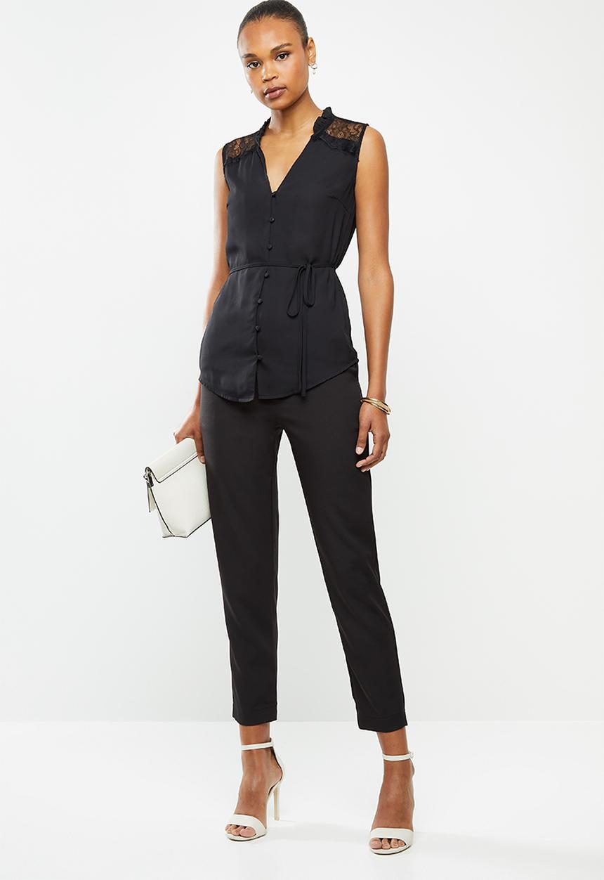 edit - Sleeveless lace inset shirt - black