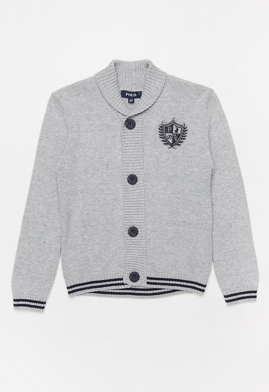 POLO - Boys adrian crested cardigan - grey