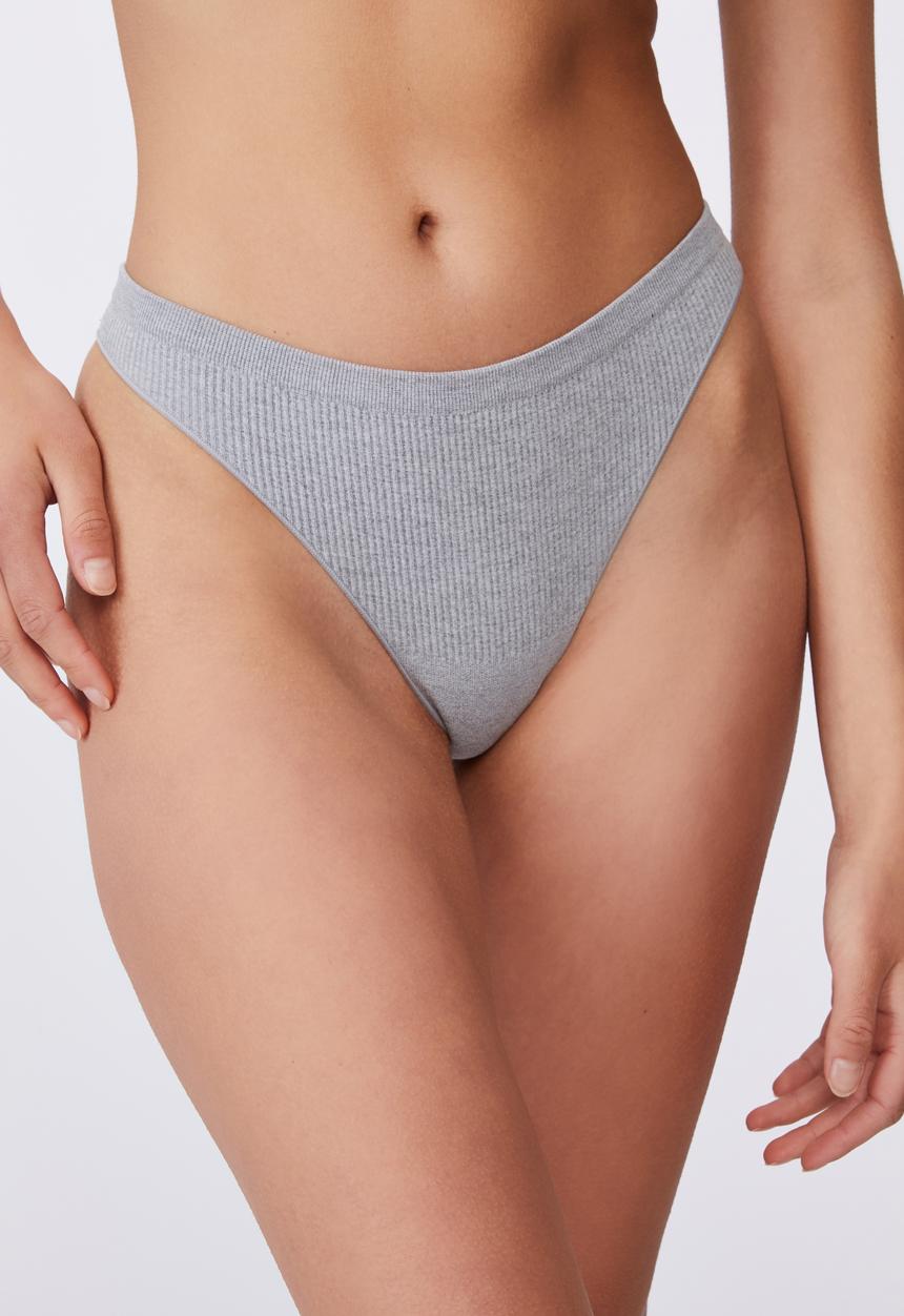 Cotton On - Seamfree rib g-string brief 3 pack - black, new latte & lt grey marle