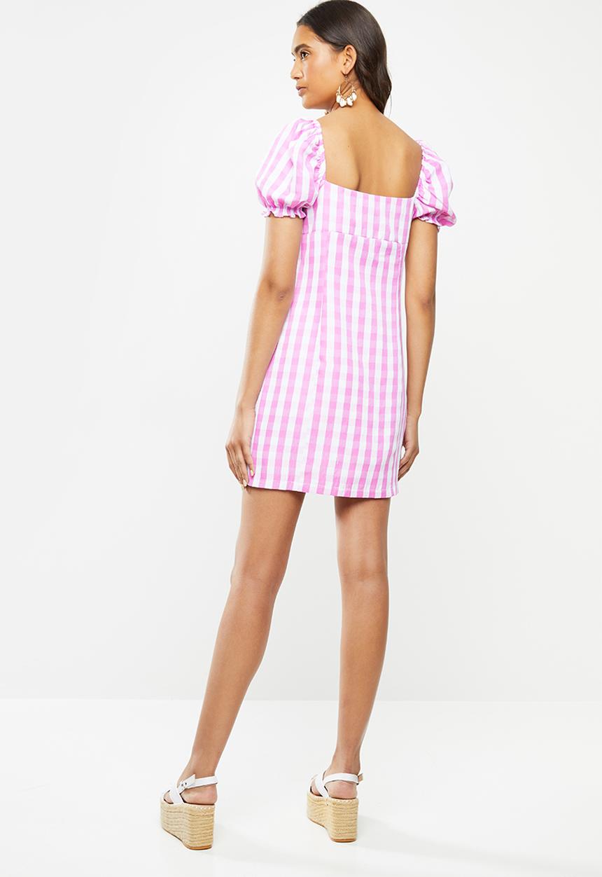 Glamorous - Gingham puff sleeve mini - pink