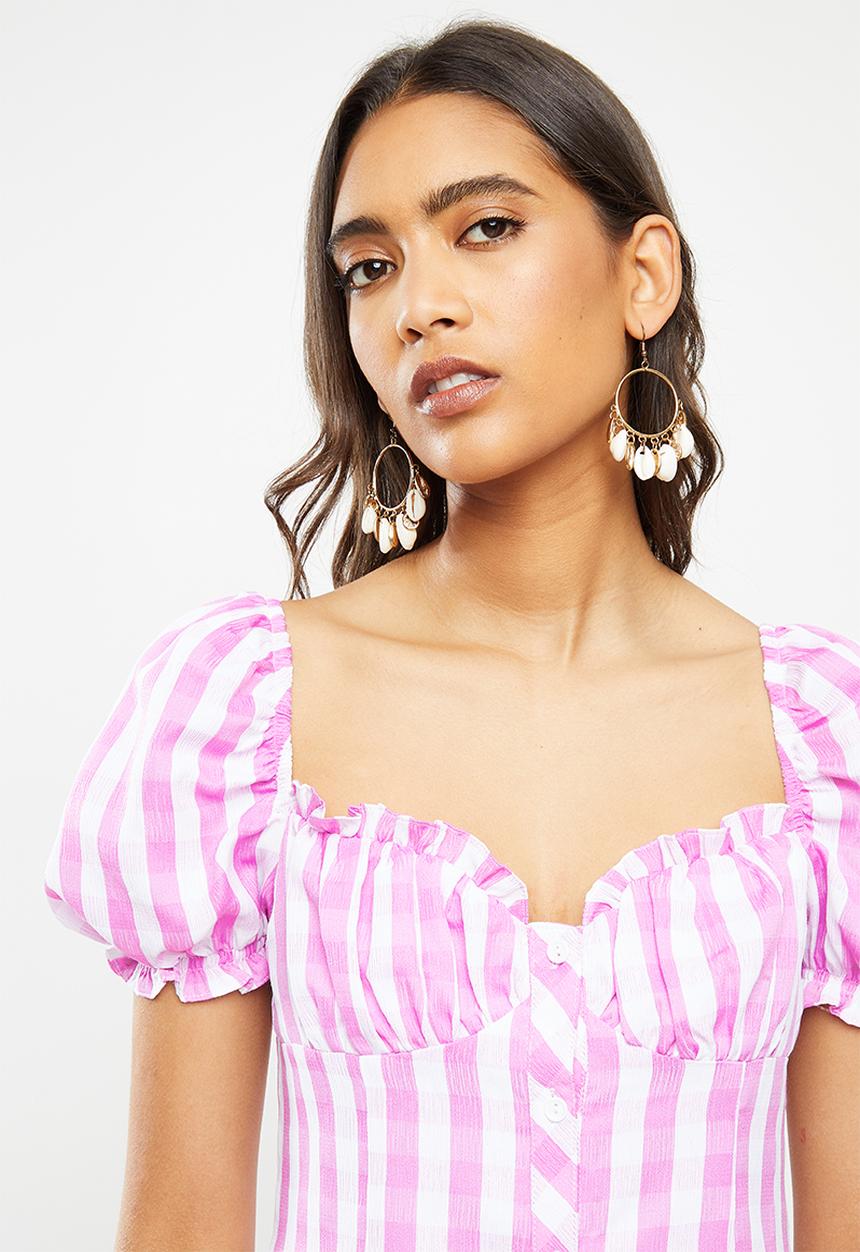 Glamorous - Gingham puff sleeve mini - pink
