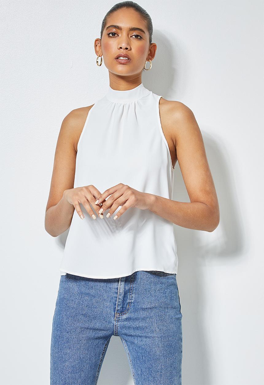 Superbalist - Hi neck blouse with wrap back - white
