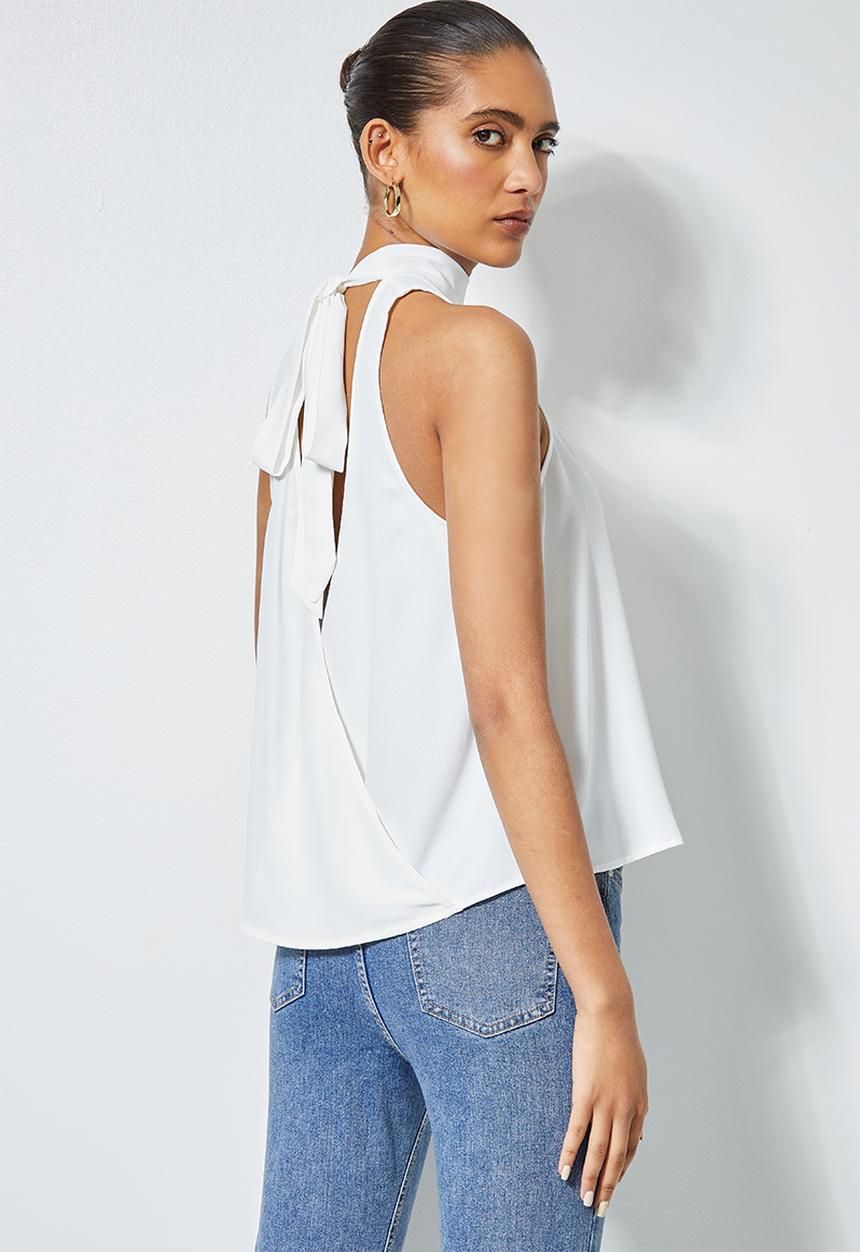 Superbalist - Hi neck blouse with wrap back - white