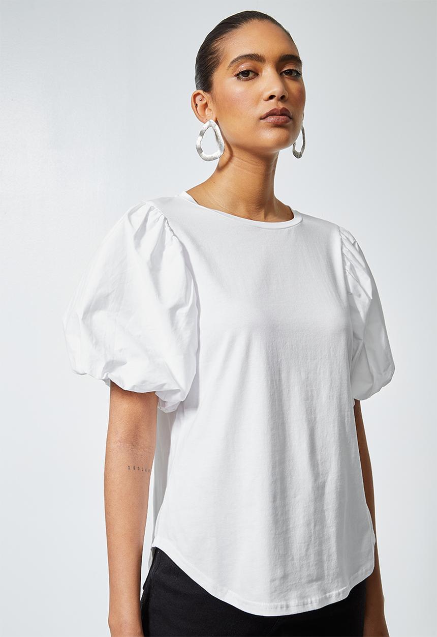 Superbalist - Combo fabric puff sleeve top - white