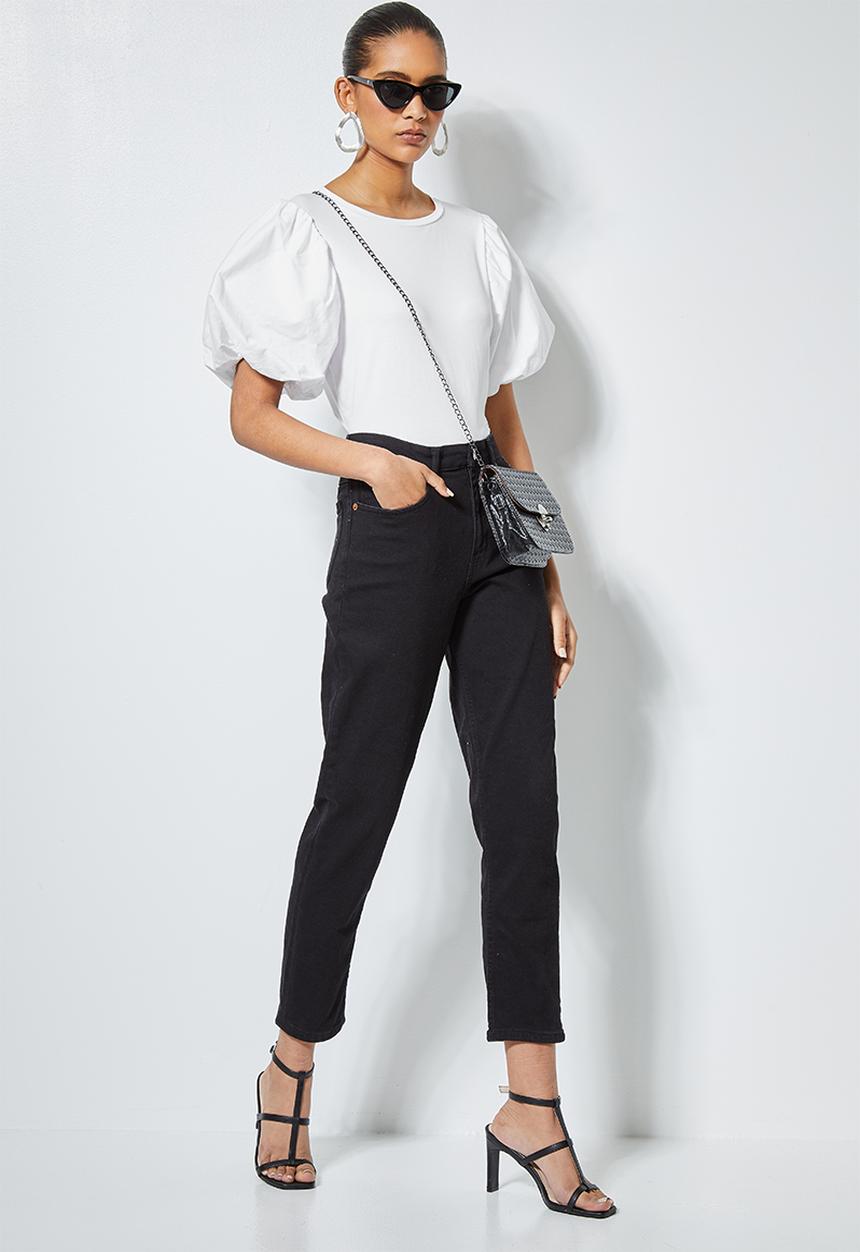 Superbalist - Combo fabric puff sleeve top - white