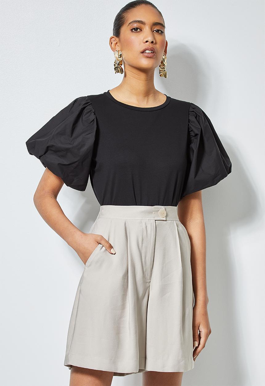 Superbalist - Combo fabric puff sleeve top - black