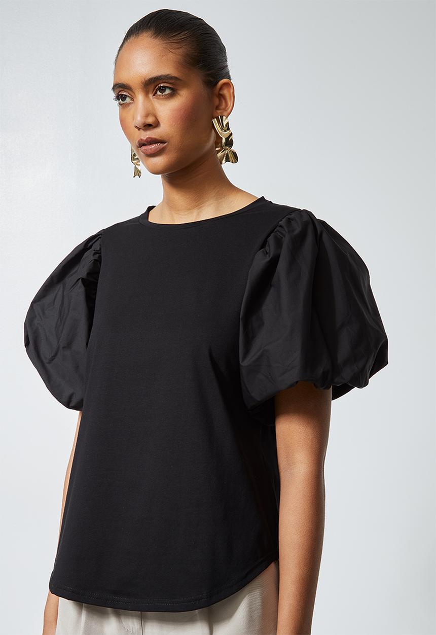 Superbalist - Combo fabric puff sleeve top - black