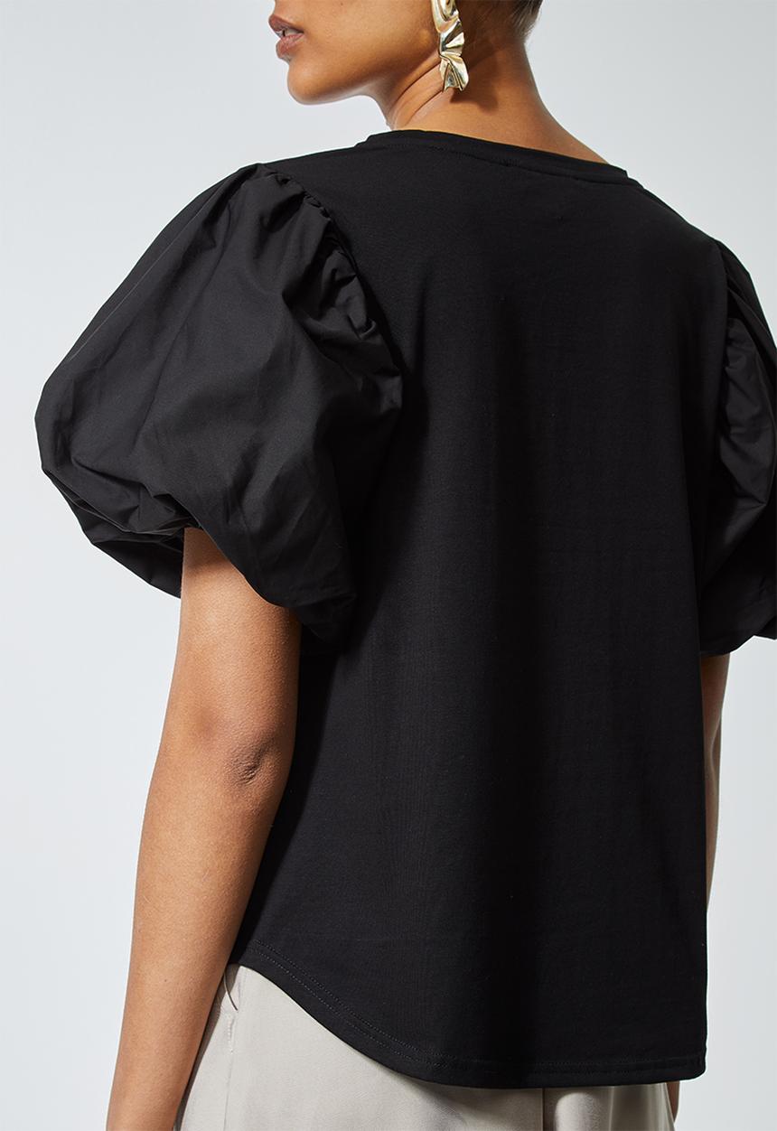 Superbalist - Combo fabric puff sleeve top - black