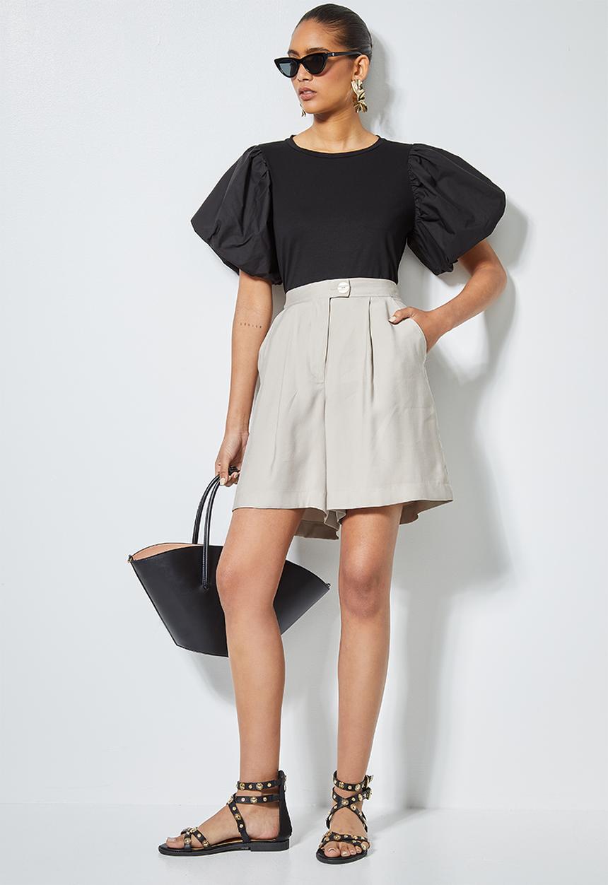 Superbalist - Combo fabric puff sleeve top - black