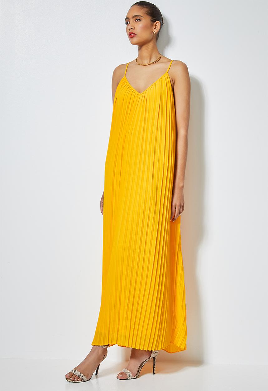 Superbalist - V-neck strappy pleated maxi dress - yellow