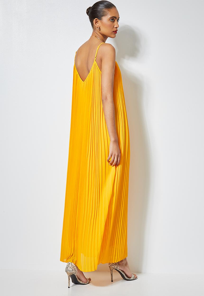 Superbalist - V-neck strappy pleated maxi dress - yellow