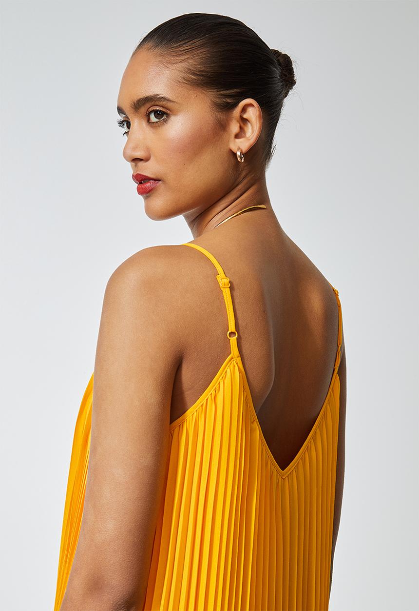 Superbalist - V-neck strappy pleated maxi dress - yellow