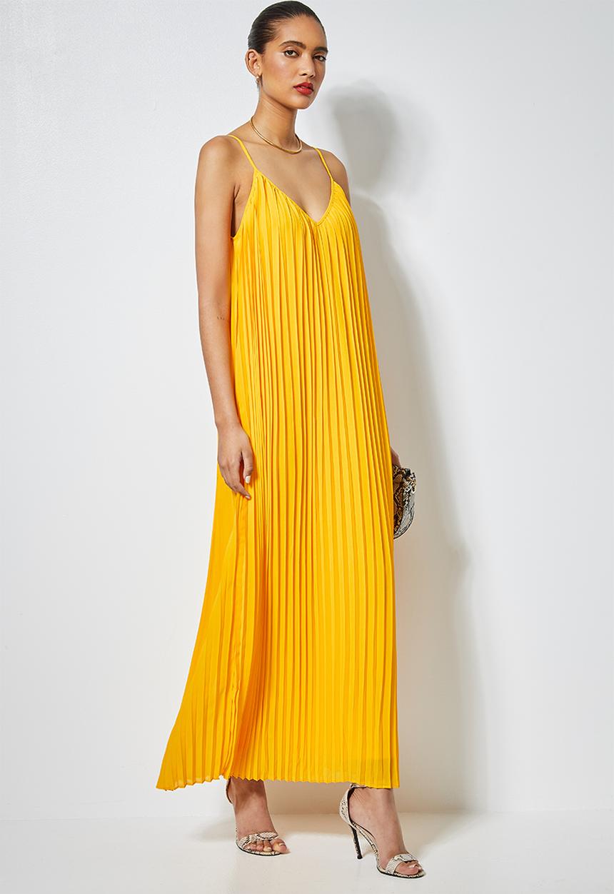 Superbalist - V-neck strappy pleated maxi dress - yellow