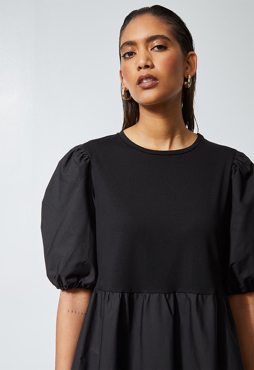 Superbalist - Combo fabric tiered dress - black