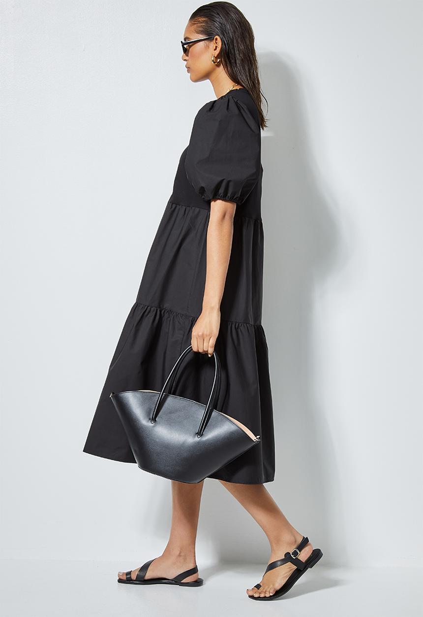Superbalist - Combo fabric tiered dress - black