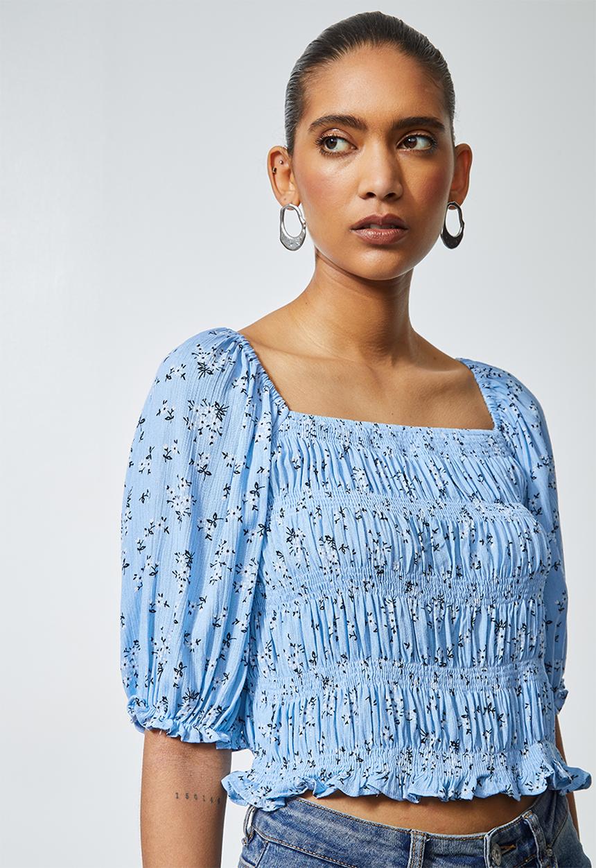 Superbalist - Shirred square neck top - blue