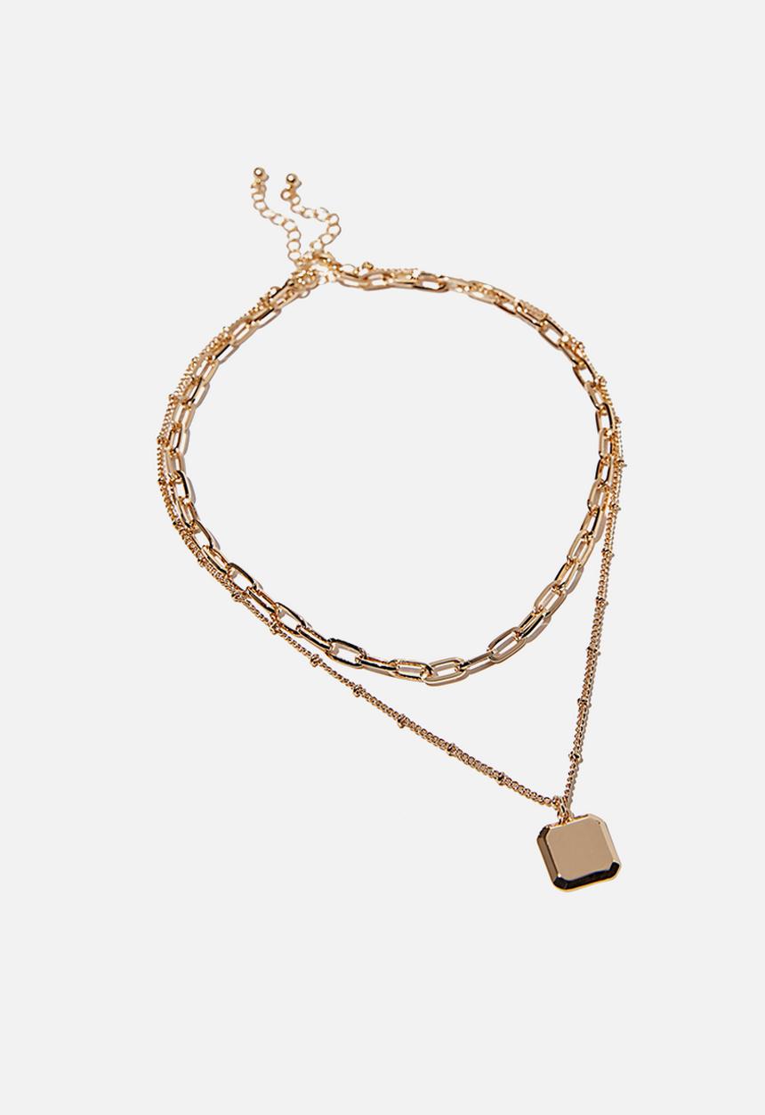 Rubi - Luxe layers lauren necklace - square tab gold