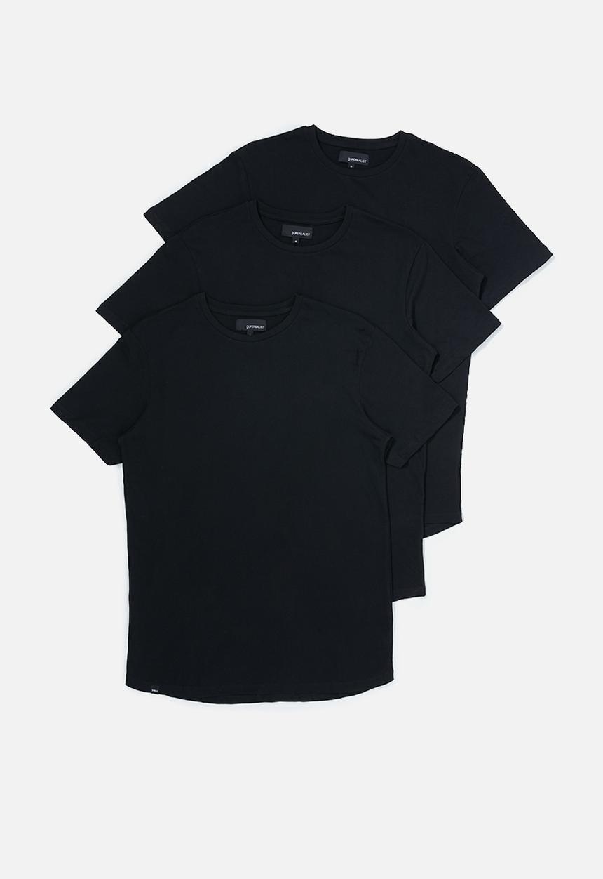 Superbalist - 3-Pack Barney longline curved hem tee - black